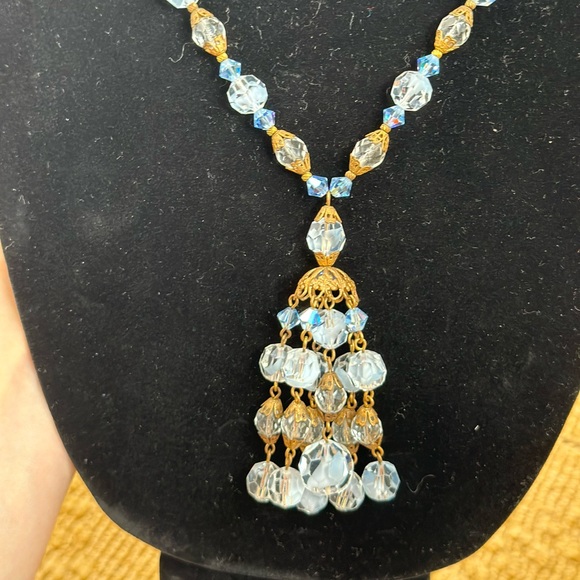 AB blue Aurora borealis fancy necklace vintage - Picture 2 of 3